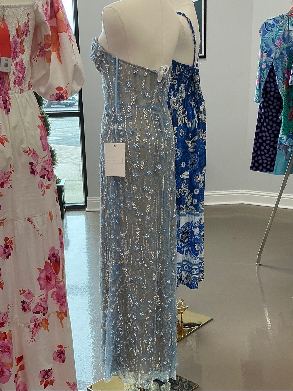 Mac Duggal Strapless Light Blue Beaded Sequin Gown - Picture 3 of 5